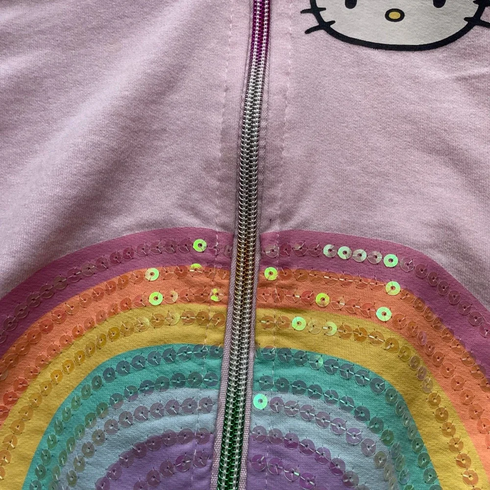 Hello Kitty Pink Zip Up Hoodie with Sequin Rainbow, 2T